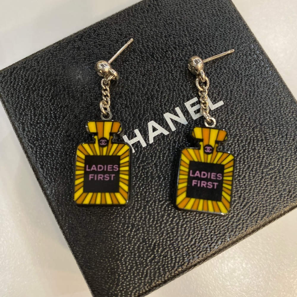 Chanel Ladies First CC Resin Perfume Bottle Earrings